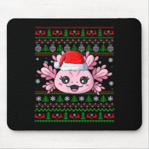 Axolotl Christmas Ugly Sweater Santa Axolotl Head  Mouse Pad