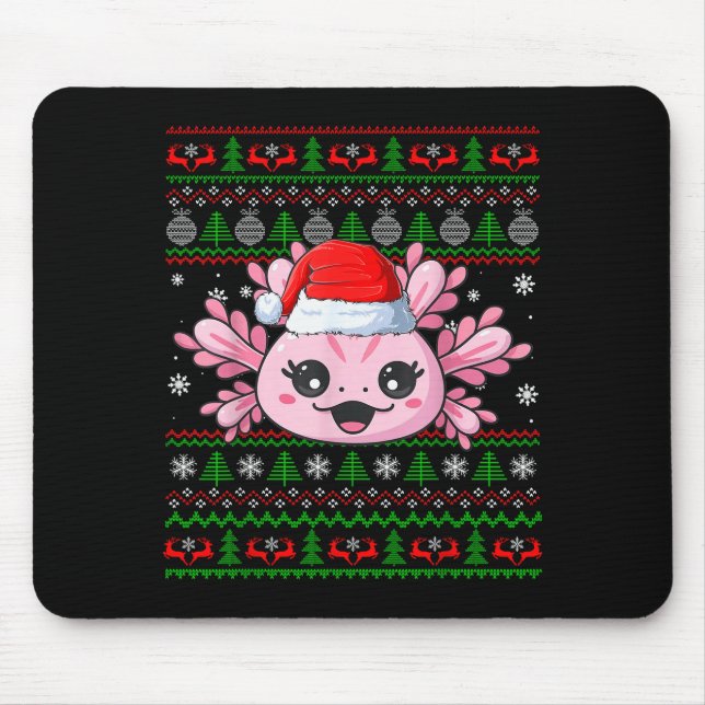 Axolotl Christmas Ugly Sweater Santa Axolotl Head  Mouse Pad (Front)