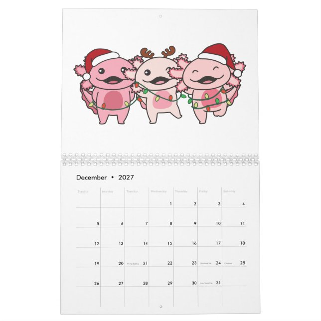 Axolotl Christmas Winter Animals Axolotls Calendar (Dec 2027)