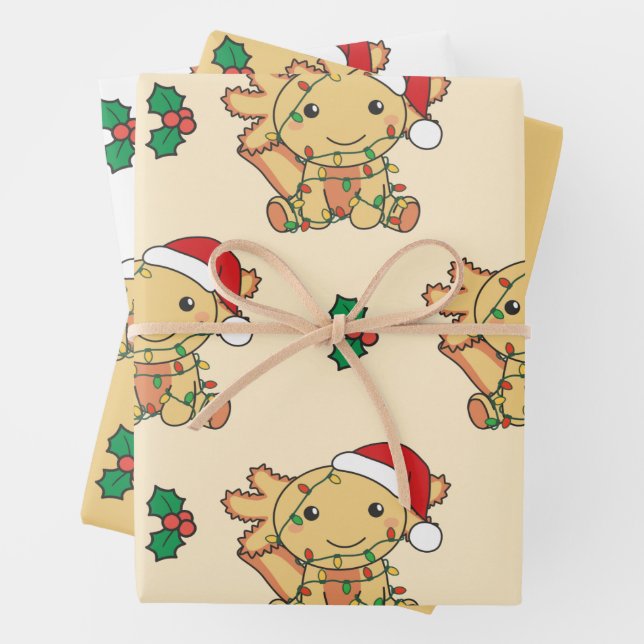 Axolotl Christmas Winter Animals Holiday Axolotls Wrapping Paper Sheets (In situ)