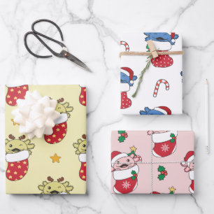 Axolotl Christmas Winter Animals Holiday Axolotls Wrapping Paper Sheets
