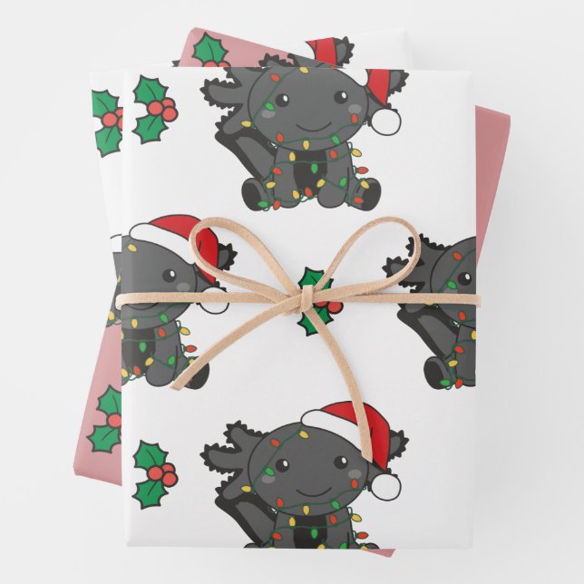 Axolotl Christmas Winter Animals Holiday Axolotls Wrapping Paper Sheets (In situ)
