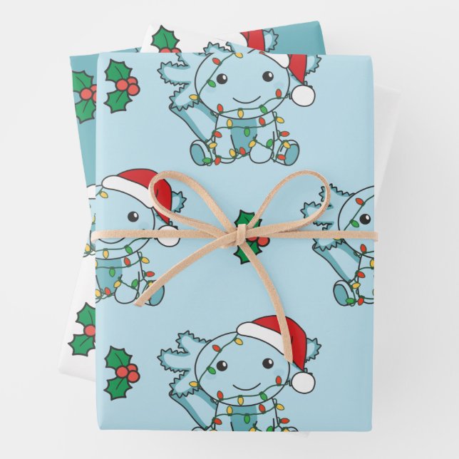 Axolotl Christmas Winter Animals Holiday Axolotls Wrapping Paper Sheets (In situ)