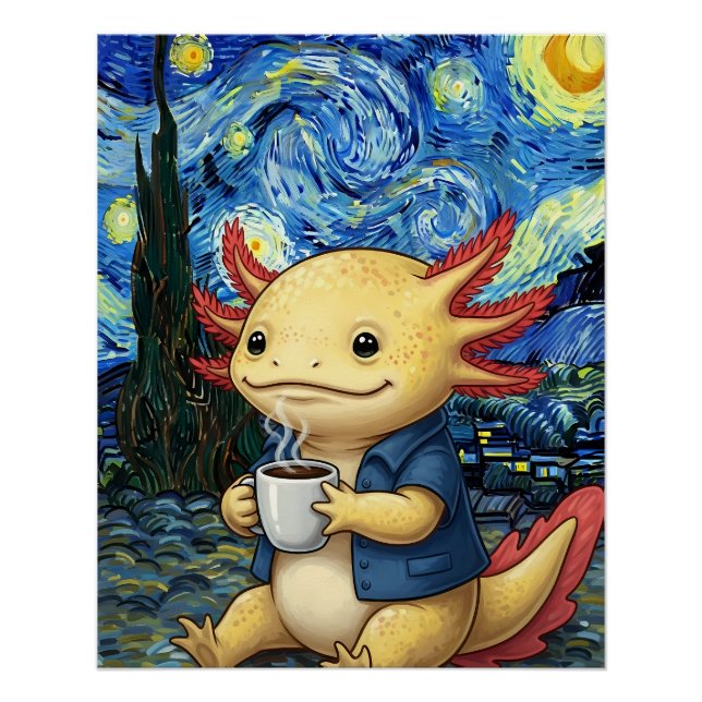 Axolotl Coffee Starry Night Dream Poster (Front)