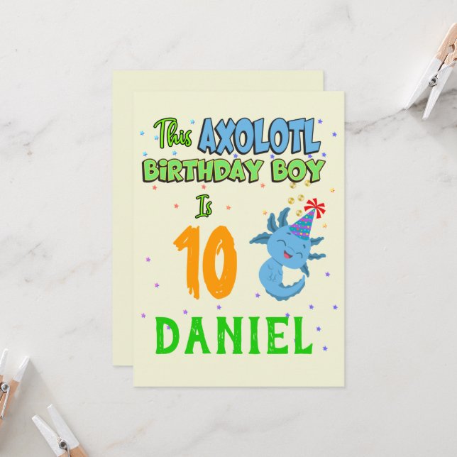 Axolotl Custom Birthday Boy Matching  Invitation (Front/Back In Situ)