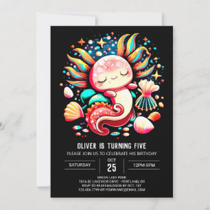 Axolotl Custom Watercolor Birthday Invitation