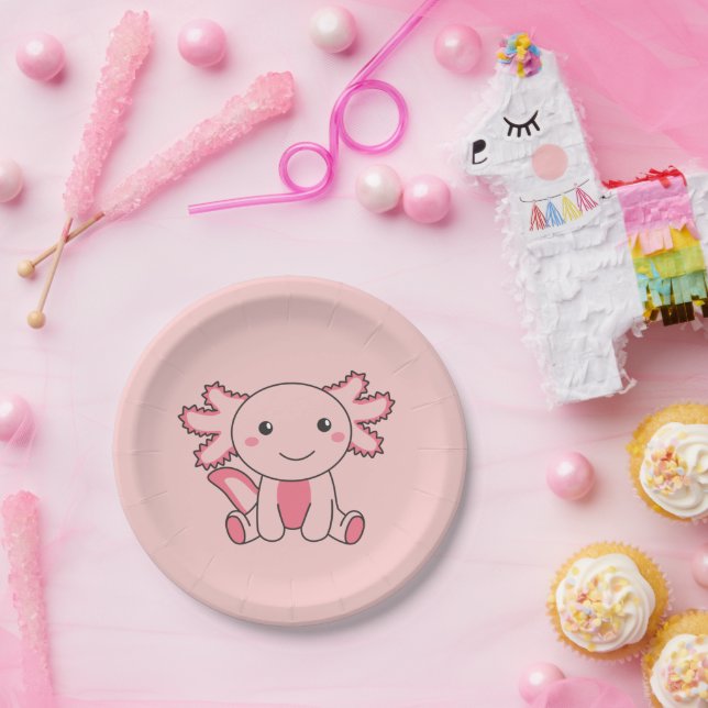 Axolotl Cute Animals Kawaii Anime Funny Axolotl Paper Plates (Party)
