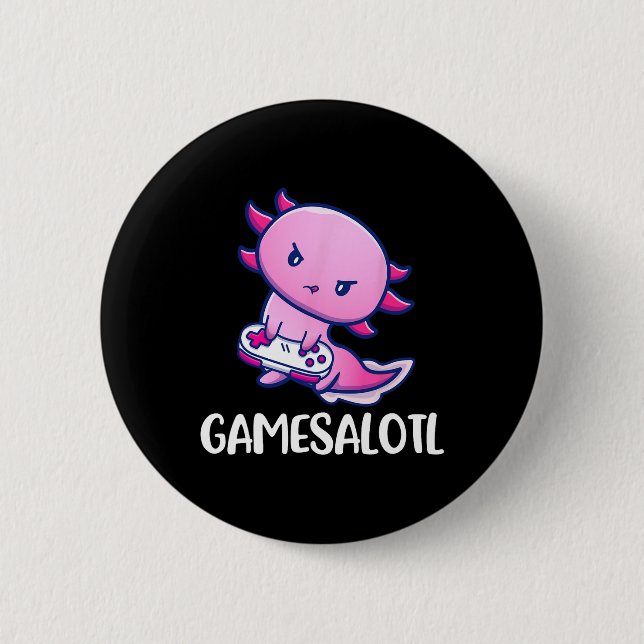 Axolotl Cute Playing Video Game  Button (Front)