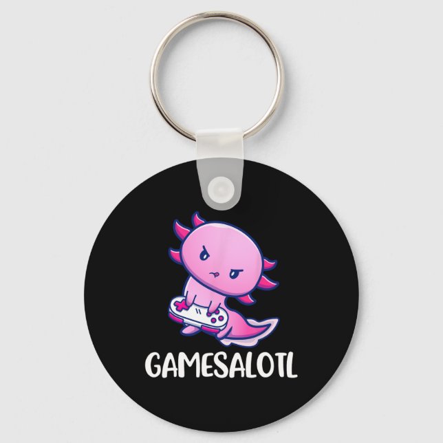 Axolotl Cute Playing Video Game  Keychain (Front)