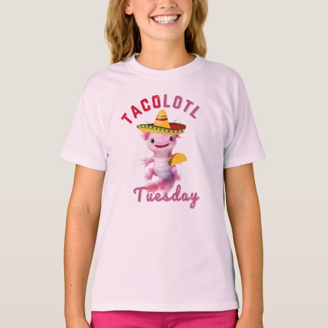Axolotl Cute Taco Tuesday Mexican Pink Axelotl T-Shirt (Front)