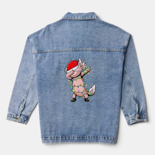 Axolotl Dabbing As Christmas Pajama Santa Hat Rein Denim Jacket