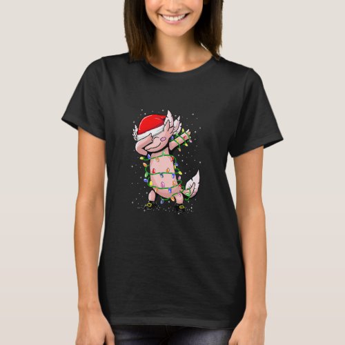 Axolotl Dabbing As Christmas Pajama Santa Hat Rein T_Shirt