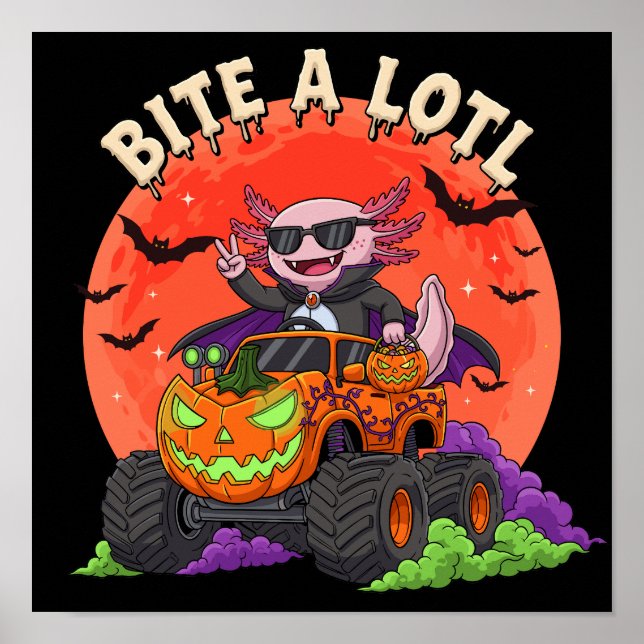 Axolotl Dracula Halloween Pumpkin Monster Truck Poster (Front)
