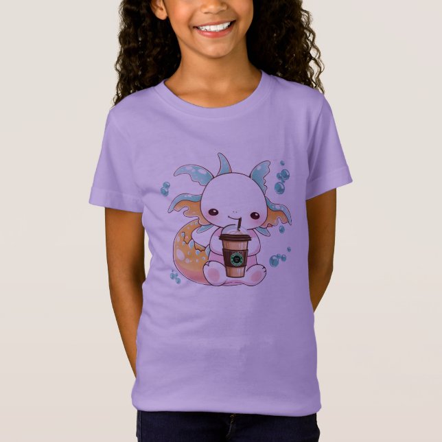 Axolotl Drinking Girls T-Shirt (Front)