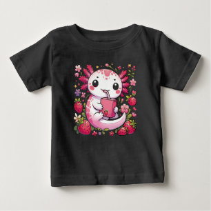 Axolotl Drinking Japanese Strawberry Milk  Baby T-Shirt