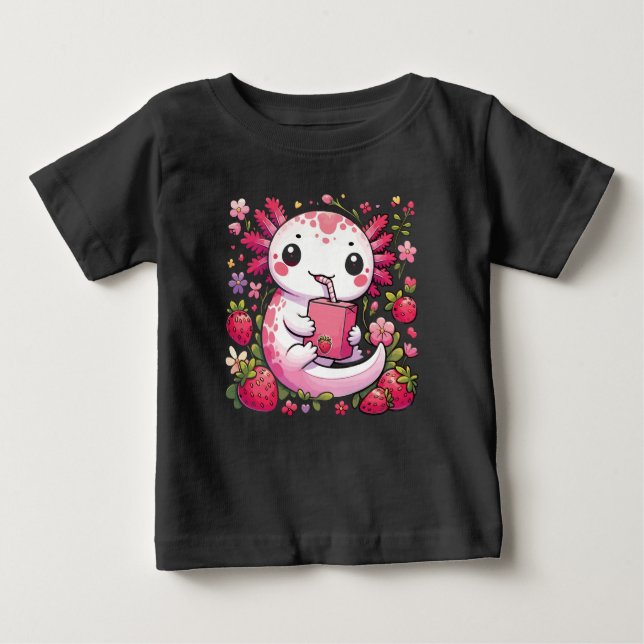 Axolotl Drinking Japanese Strawberry Milk  Baby T-Shirt (Front)