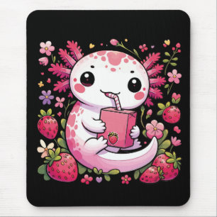 Axolotl Drinking Japanese Strawberry Milk  Mouse Pad