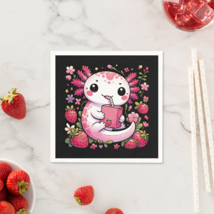 Axolotl Drinking Japanese Strawberry Milk  Napkins