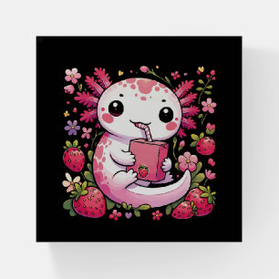 Axolotl Drinking Japanese Strawberry Milk  Paperweight