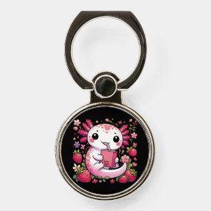 Axolotl Drinking Japanese Strawberry Milk Phone Ring Stand