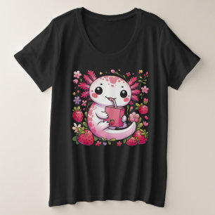 Axolotl Drinking Japanese Strawberry Milk  Plus Size T-Shirt