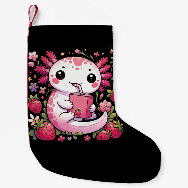 Axolotl Drinking Japanese Strawberry Milk  Small Christmas Stocking (Front)