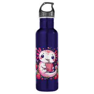 Axolotl Drinking Japanese Strawberry Milk  Stainless Steel Water Bottle