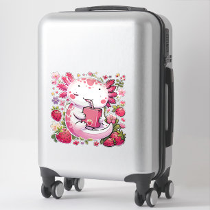 Axolotl Drinking Japanese Strawberry Milk  Sticker