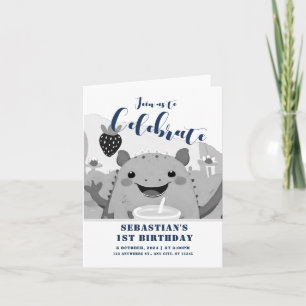 Axolotl Drinking Milk 1st Birthday Invitation