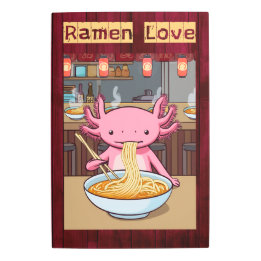 Axolotl Eating Ramen in Japanese Noodle Bar Metal Print