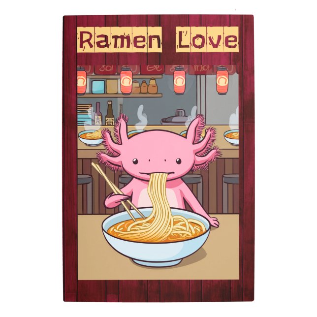 Axolotl Eating Ramen in Japanese Noodle Bar Metal Print (Front)