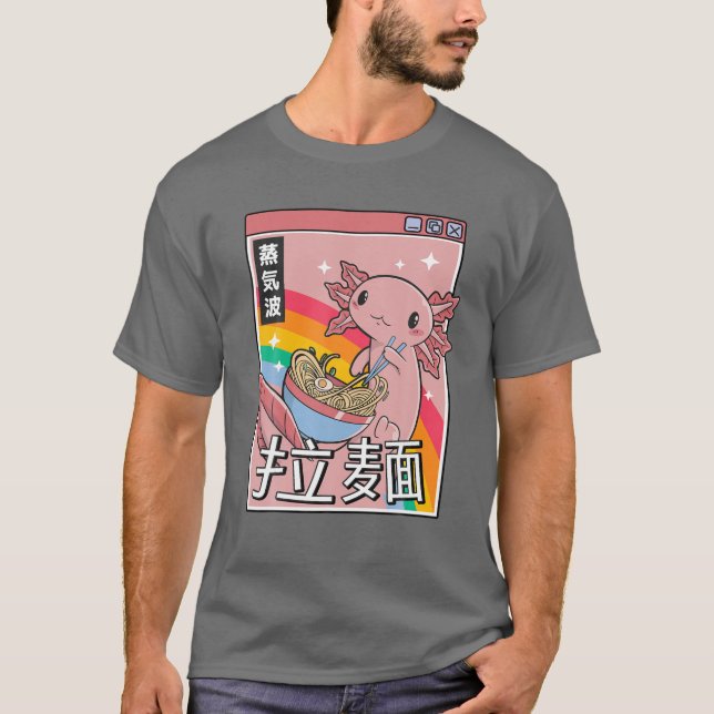 Axolotl Eating Ramen Japan Style 80S Otaku Vaporwa T-Shirt (Front)