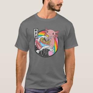 Axolotl Eating Ramen Kanagawa Wave Kawaii Anime Va T-Shirt