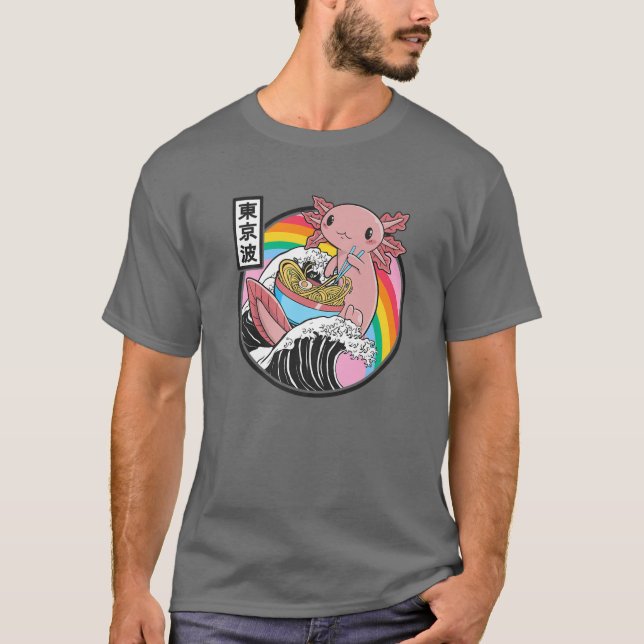 Axolotl Eating Ramen Kanagawa Wave Kawaii Anime Va T-Shirt (Front)