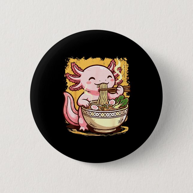 Axolotl Eating Ramen Noodles  Button (Front)