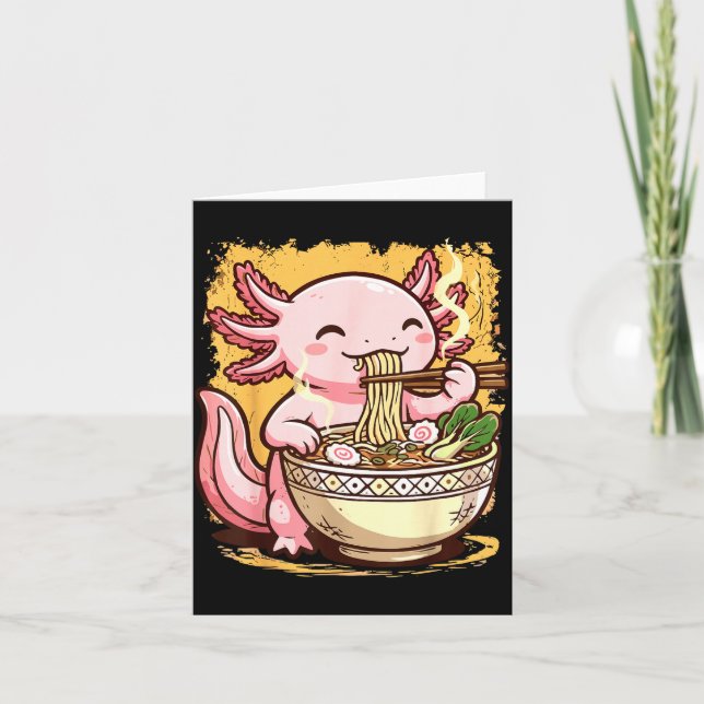 Axolotl Eating Ramen Noodles  Card (Front)