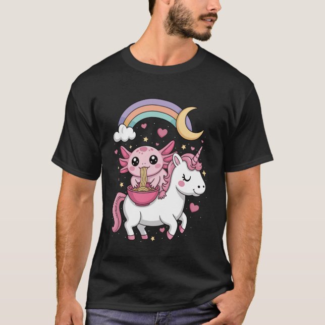 Axolotl Eating Ramen Noodles Cute Kawaii Kids Teen T-Shirt (Front)