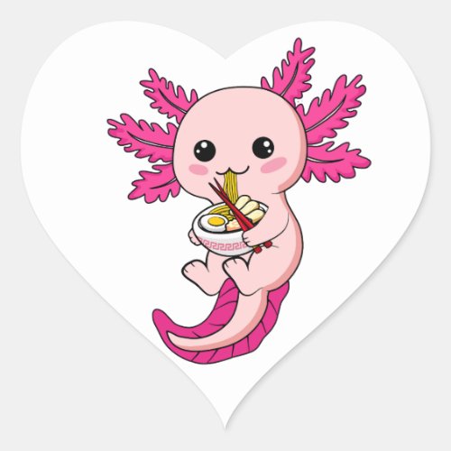 Axolotl Eating Ramen Noodles Kawaii Anime Heart St Heart Sticker