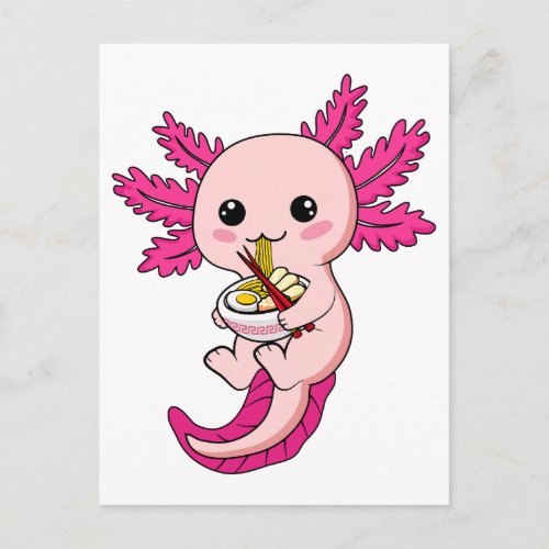 Axolotl Eating Ramen Noodles Kawaii Anime Postcard