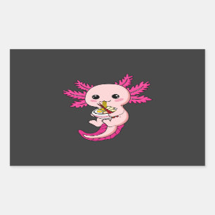 Axolotl Eating Ramen Noodles Kawaii Anime Rectangular Sticker