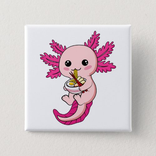 Axolotl Eating Ramen Noodles Kawaii Anime Square B Button
