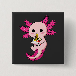 Axolotl Eating Ramen Noodles Kawaii Anime Square Button