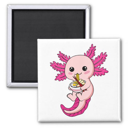 Axolotl Eating Ramen Noodles Kawaii Anime Square M Magnet