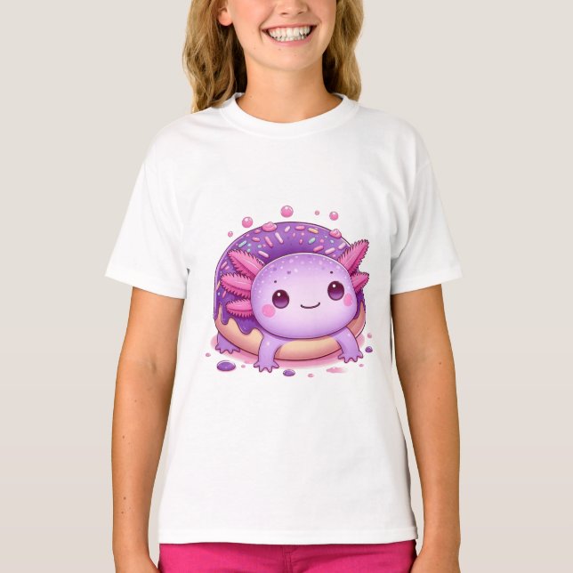 Axolotl eats purple donuts. T-Shirt (Front)