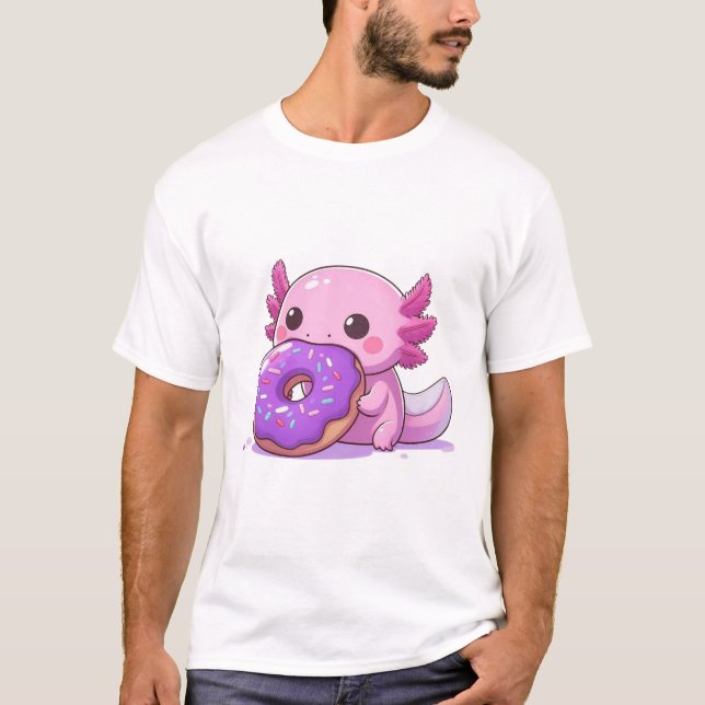 Axolotl eats purple donuts. T-Shirt (Front)
