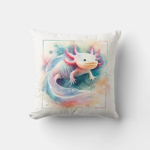 Axolotl Elegance AREF280 _ Watercolor Throw Pillow