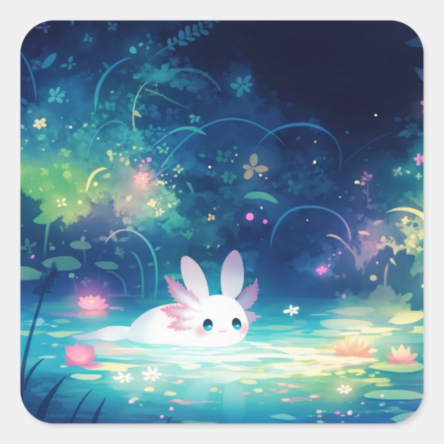 Axolotl Enchanted Pond Square Sticker (Front)