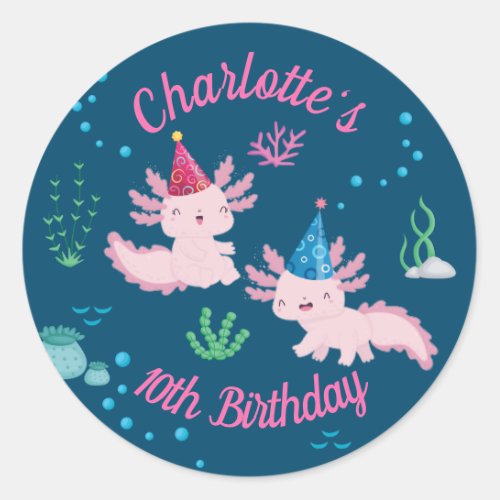 Axolotl Fiesta Birthday Party Celebration Classic Round Sticker