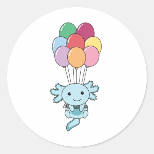 Axolotl Flies Up With Colorful Balloons Classic Round Sticker
