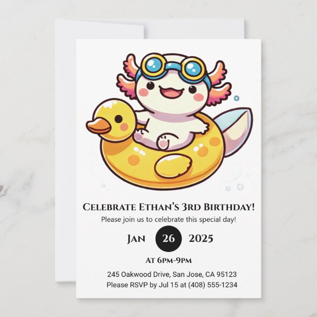 Axolotl Float Fun Birthday Invitation (Front)